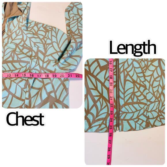 Peck & Peck Weekend Aqua Tan Vine Pattern Reversible Nylon Jacket Women Sz L - Picture 10 of 10